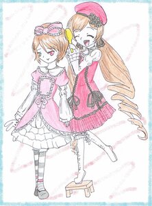 Rating: Safe Score: 0 Tags: 2girls boots bow brown_hair closed_eyes costume_switch dress drill_hair frills hat heterochromia image long_hair long_sleeves multiple_girls pantyhose pink_bow red_eyes short_hair siblings sisters smile souseiseki striped striped_legwear suiseiseki twins very_long_hair User: admin
