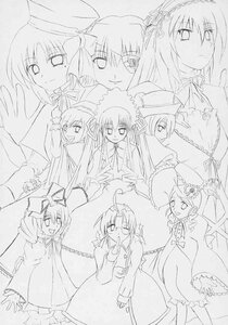 Rating: Safe Score: 0 Tags: 6+girls collar doujinshi doujinshi_#42 dress drill_hair frills greyscale hat image lineart long_hair long_sleeves looking_at_viewer monochrome multiple multiple_girls shinku smile standing suigintou suiseiseki very_long_hair wings User: admin