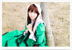 Rating: Safe Score: 0 Tags: 1girl brown_hair dress frills green_dress green_eyes head_scarf heterochromia lips long_hair long_sleeves looking_at_viewer own_hands_together red_eyes solo suiseiseki User: admin