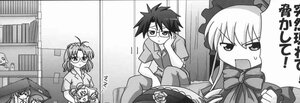 Rating: Safe Score: 0 Tags: 1boy book glasses greyscale hat holding image long_hair monochrome multiple_girls open_mouth reading sakurada_jun shinku solo User: admin