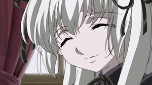 Rating: Safe Score: 0 Tags: 1girl black_ribbon close-up closed_eyes closed_mouth curtains eyebrows_visible_through_hair face hair_ribbon image long_hair ribbon smile solo suigintou User: admin