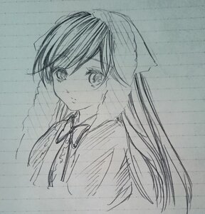 Rating: Safe Score: 0 Tags: 1girl bangs closed_mouth collared_shirt eyebrows_visible_through_hair image long_hair looking_at_viewer monochrome neck_ribbon ribbon smile solo suiseiseki traditional_media upper_body User: admin