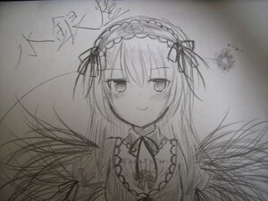 Rating: Safe Score: 0 Tags: 1girl blush closed_mouth eyebrows_visible_through_hair flower greyscale hair_ribbon hairband image long_hair looking_at_viewer monochrome ribbon smile solo suigintou traditional_media wings User: admin