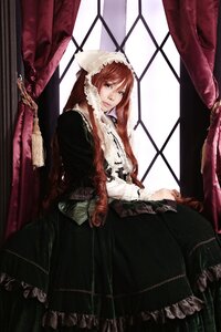 Rating: Safe Score: 0 Tags: 1girl curtains dress indoors long_hair long_sleeves looking_at_viewer solo suiseiseki window User: admin