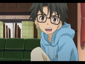 Rating: Safe Score: 0 Tags: 1boy anime_coloring black_hair blurry brown_eyes glasses hood hoodie human letterboxed looking_at_viewer open_mouth sakurada_jun screenshot solo User: admin