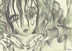 Rating: Safe Score: 0 Tags: 1girl 86800 auto_tagged barasuishou eyelashes flower image long_hair monochrome signature solo traditional_media User: admin