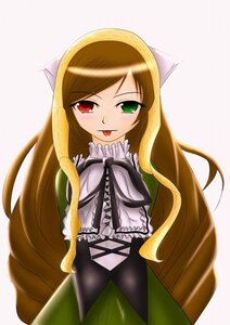 Rating: Safe Score: 0 Tags: 1girl :p blush brown_hair dress green_eyes heterochromia image long_hair long_sleeves red_eyes solo suiseiseki tongue tongue_out very_long_hair User: admin