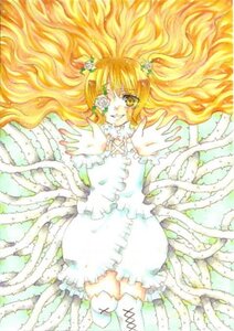 Rating: Safe Score: 0 Tags: 1girl blonde_hair boots choker dress flower frills hair_ornament image kirakishou knee_boots long_hair orange_hair rose smile solo traditional_media yellow_eyes User: admin
