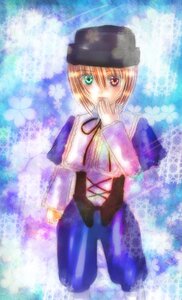 Rating: Safe Score: 0 Tags: 1girl brown_hair dress full_body green_eyes hat heterochromia image kneeling long_sleeves looking_at_viewer red_eyes short_hair sitting solo souseiseki User: admin