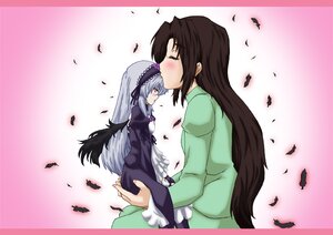 Rating: Safe Score: 0 Tags: 2girls bird black_feathers black_wings blush closed_eyes crow dress feathers hairband image kakizaki_megu kiss long_hair long_sleeves multiple_girls seagull silver_hair solo suigintou wings yuri User: admin