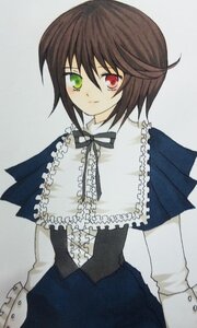 Rating: Safe Score: 0 Tags: 1girl auto_tagged brown_hair capelet closed_mouth dress frills green_eyes grey_background heterochromia image long_sleeves looking_at_viewer m1umr red_eyes short_hair simple_background smile solo souseiseki User: admin