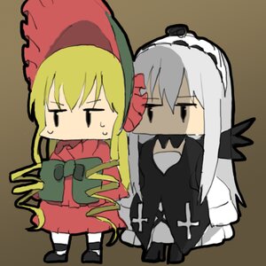 Rating: Safe Score: 0 Tags: 2girls blonde_hair bonnet chibi closed_eyes dress image long_hair long_sleeves multiple_girls pair red_dress shinku silver_hair simple_background suigintou sweatdrop wings User: admin