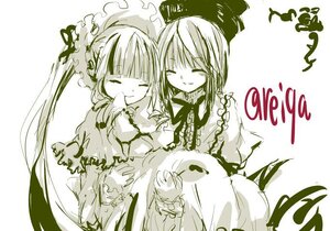 Rating: Safe Score: 0 Tags: 2girls closed_eyes dress frills hat image long_hair long_sleeves monochrome multiple_girls pair shinku smile souseiseki wide_sleeves yuri User: admin