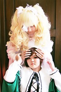 Rating: Safe Score: 0 Tags: 2girls 91076 bangs black_hair blonde_hair closed_eyes dress lips multiple_cosplay multiple_girls tagme white_dress User: admin
