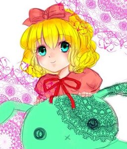 Rating: Safe Score: 0 Tags: 1girl aqua_eyes blonde_hair blush bow bug flower hair_bow hinaichigo image looking_at_viewer medicine_melancholy ribbon short_hair smile solo User: admin