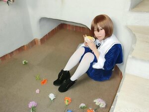 Rating: Safe Score: 0 Tags: 1girl bangs blue_skirt brown_eyes brown_hair flower food knees_up legs_together pantyhose photo school_uniform short_hair sitting skirt solo souseiseki white_legwear User: admin