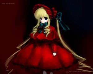 Rating: Safe Score: 0 Tags: 1girl blonde_hair blue_eyes bonnet bow bowtie capelet dress frills image long_hair long_sleeves looking_at_viewer red_dress shinku simple_background solo standing twintails very_long_hair watermark User: admin