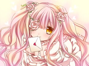Rating: Safe Score: 0 Tags: 1girl blush dress flower hair_flower hair_ornament heart image kirakishou letter long_hair mouth_hold pink_flower pink_hair pink_rose rose solo twintails ultimate_madoka white_rose yellow_eyes User: admin