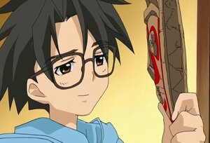 Rating: Safe Score: 0 Tags: 1boy black_hair brown_eyes close-up closed_mouth face glasses human sakurada_jun screenshot simple_background smile solo spiked_hair User: admin