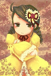 Rating: Safe Score: 0 Tags: 1girl dress drill_hair flower green_eyes green_hair hat image kanaria long_sleeves looking_at_viewer pillow ribbon rose solo twin_drills yellow_dress User: admin