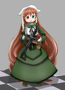 Rating: Safe Score: 0 Tags: 1girl argyle argyle_background brown_hair checkered checkered_background checkered_floor chess_piece corset dress full_body gloves green_dress green_eyes heterochromia image long_hair perspective red_eyes solo suiseiseki tile_floor tiles very_long_hair User: admin