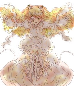 Rating: Safe Score: 0 Tags: 1girl auto_tagged blonde_hair boots cross-laced_footwear dress eyepatch flower frills green_eyes image kirakishou long_hair rose solo User: admin