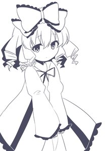 Rating: Safe Score: 0 Tags: 1girl blush bow dress drill_hair eyebrows_visible_through_hair hair_bow hinaichigo image juliet_sleeves long_sleeves looking_at_viewer monochrome puffy_sleeves sleeves_past_fingers sleeves_past_wrists solo striped wings User: admin