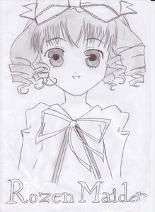 Rating: Safe Score: 0 Tags: 1girl blush dress drill_hair eyebrows_visible_through_hair hinaichigo image looking_at_viewer monochrome ribbon simple_background smile solo twin_drills User: admin
