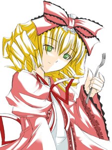 Rating: Safe Score: 0 Tags: 1girl blonde_hair blush bow dress drill_hair fork frills green_eyes hina_ichigo hinaichigo holding image juliet_sleeves long_sleeves looking_at_viewer pink_bow puffy_sleeves ribbon ribi rozen_maiden short_hair simple_background smile solo upper_body white_background wide_sleeves User: admin