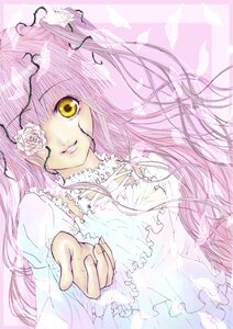 Rating: Safe Score: 0 Tags: 1girl dress eyepatch flower frills image kirakishou long_hair pink_hair rose smile solo white_dress white_rose yellow_eyes User: admin