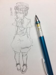 Rating: Safe Score: 0 Tags: 1girl full_body hat image monochrome photo short_hair shorts sketch solo souseiseki standing torn_clothes traditional_media User: admin