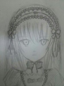 Rating: Safe Score: 0 Tags: 1girl bangs closed_mouth eyebrows_visible_through_hair frilled_hairband frills grey_background greyscale hairband image long_hair looking_at_viewer monochrome simple_background solo suigintou traditional_media white_background User: admin