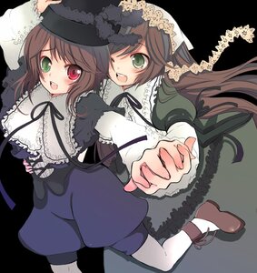 Rating: Safe Score: 0 Tags: 2girls :d black_ribbon brown_hair dress frills green_dress green_eyes hat heterochromia holding_hands image long_hair long_sleeves looking_at_viewer multiple_girls open_mouth pair pantyhose red_eyes ribbon short_hair siblings sisters smile souseiseki suiseiseki twins User: admin