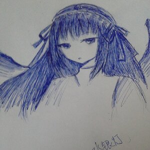 Rating: Safe Score: 0 Tags: 1girl bangs closed_mouth expressionless eyebrows_visible_through_hair grey_background hair_ribbon image long_hair looking_at_viewer photo ribbon signature simple_background solo suigintou traditional_media upper_body User: admin