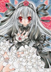 Rating: Safe Score: 0 Tags: 1girl acrylic_paint_(medium) black_ribbon blush breasts colored_pencil_(medium) dress flower frills gothic_lolita hair_ribbon hairband image lolita_fashion long_hair long_sleeves looking_at_viewer marker_(medium) millipen_(medium) pastel_(medium) petals pink_rose red_eyes red_flower red_rose ribbon rose rose_petals sample silver_hair smile solo suigintou traditional_media watercolor_(medium) User: admin