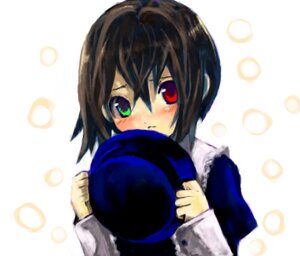 Rating: Safe Score: 0 Tags: 1girl blush brown_hair green_eyes hat hat_removed headwear_removed heterochromia holding holding_clothes holding_hat image long_sleeves looking_at_viewer red_eyes short_hair solo souseiseki striped upper_body white_background User: admin