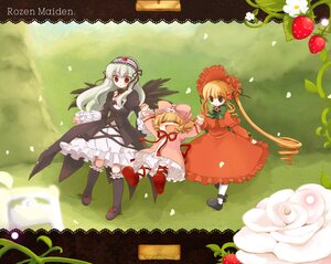 Rating: Safe Score: 0 Tags: 3girls blonde_hair bow closed_eyes dress drill_hair flower hairband hat image long_hair long_sleeves multiple multiple_girls petals pink_bow red_eyes rose shinku silver_hair tagme very_long_hair wings User: admin