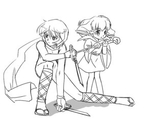 Rating: Safe Score: 0 Tags: 1girl fighting_stance hinaichigo holding holding_weapon image monochrome pair sandals short_hair souseiseki sword weapon white_background User: admin