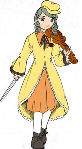 Rating: Safe Score: 0 Tags: 1girl dress drill_hair full_body green_hair hat image instrument kanaria long_sleeves orange_dress pantyhose ribbon solo standing twin_drills violin white_legwear yellow_dress User: admin