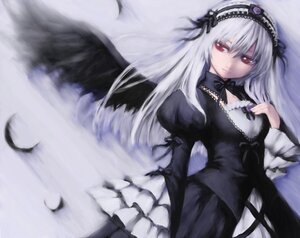Rating: Safe Score: 0 Tags: 1girl bangs black_dress black_ribbon black_wings detached_collar dress expressionless feathered_wings feathers flower frilled_sleeves frills hairband image iseki_(kuroshura_no_tabiji) juliet_sleeves lolita_fashion lolita_hairband long_hair long_sleeves looking_at_viewer puffy_sleeves red_eyes ribbon rose rozen_maiden silver_hair solo suigintou very_long_hair wings User: admin