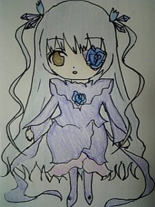 Rating: Safe Score: 0 Tags: 1girl :o barasuishou barefoot blue_flower blue_rose chibi dress flower full_body hair_ribbon image long_hair long_sleeves ribbon rose simple_background solo standing suigintou traditional_media two_side_up very_long_hair User: admin