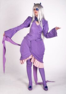 Rating: Safe Score: 0 Tags: 1girl barasuishou blue_eyes dress eyepatch full_body lips long_hair long_sleeves purple_dress purple_legwear solo standing striped User: admin