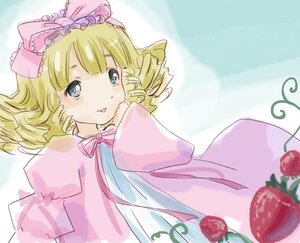 Rating: Safe Score: 0 Tags: 1girl apple auto_tagged blonde_hair blue_eyes bow dress drill_hair food fruit hina_ichigo hinaichigo image long_sleeves looking_at_viewer pink_bow pink_dress smile solo strawberry striped tongue tongue_out twin_drills upper_body User: admin