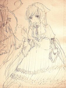 Rating: Safe Score: 0 Tags: 1girl blush dress image izayoi_sakuya juliet_sleeves long_hair long_sleeves maid maid_headdress monochrome solo suiseiseki User: admin