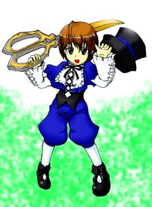 Rating: Safe Score: 0 Tags: 1girl brown_hair frills full_body green_eyes hat hat_removed headwear_removed heterochromia holding image long_sleeves open_mouth short_hair solo souseiseki standing top_hat white_legwear User: admin