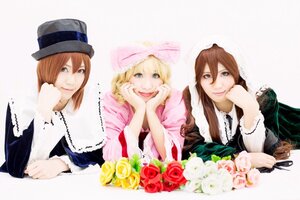 Rating: Safe Score: 0 Tags: 3girls blonde_hair blue_eyes bouquet brown_hair flower hat lips long_hair multiple_cosplay multiple_girls pink_flower pink_rose red_flower red_rose rose siblings sisters tagme twins white_rose User: admin