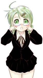 Rating: Safe Score: 0 Tags: 1girl :o adjusting_eyewear ahoge black_skirt blush cowboy_shot glasses green_eyes green_hair hair_ornament hairclip image jacket kanaria long_sleeves looking_at_viewer pleated_skirt school_uniform simple_background skirt solo striped white_background User: admin