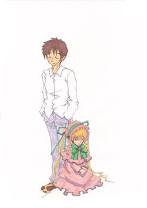 Rating: Safe Score: 0 Tags: 1boy 1girl blonde_hair bow brown_hair closed_eyes dress green_bow green_dress green_neckwear image long_sleeves pants pink_dress ribbon shinku shirt sitting sleeping solo User: admin