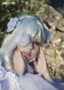 Rating: Safe Score: 0 Tags: 1girl blurry flower hair_flower hair_ornament hands kirakishou lips looking_at_viewer one_eye_covered pov realistic solo solo_focus teeth white_hair yellow_eyes User: admin