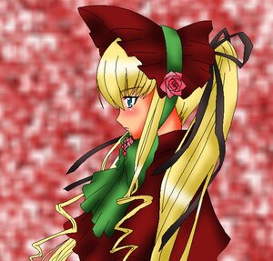 Rating: Safe Score: 0 Tags: 1girl blonde_hair blue_eyes blurry blush bonnet bow capelet depth_of_field dress flower green_neckwear image long_hair long_sleeves looking_afar pink_flower profile red_dress ribbon rose shinku sidelocks solo twintails upper_body User: admin